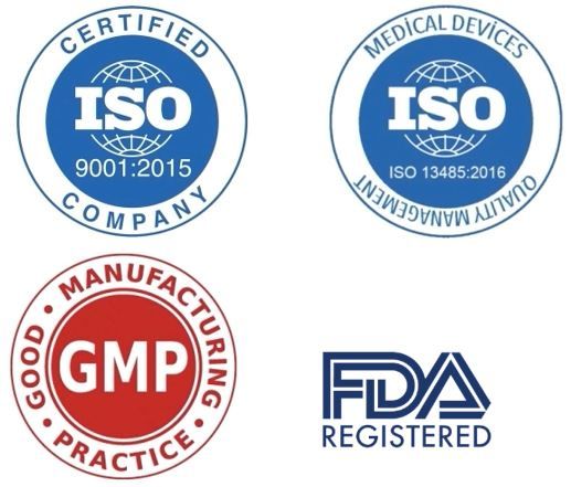 ISO 9001:2015, ISO 13485:2016, GMP, FDA