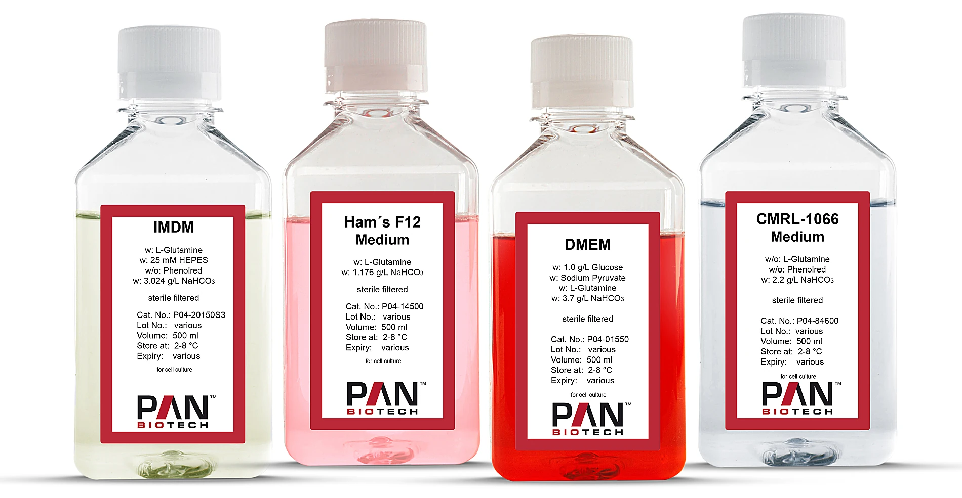 IMDM, Ham's F12 Medium, DMEM and CMRL-1066 Medium by PAN-Biotech, 500 ml each